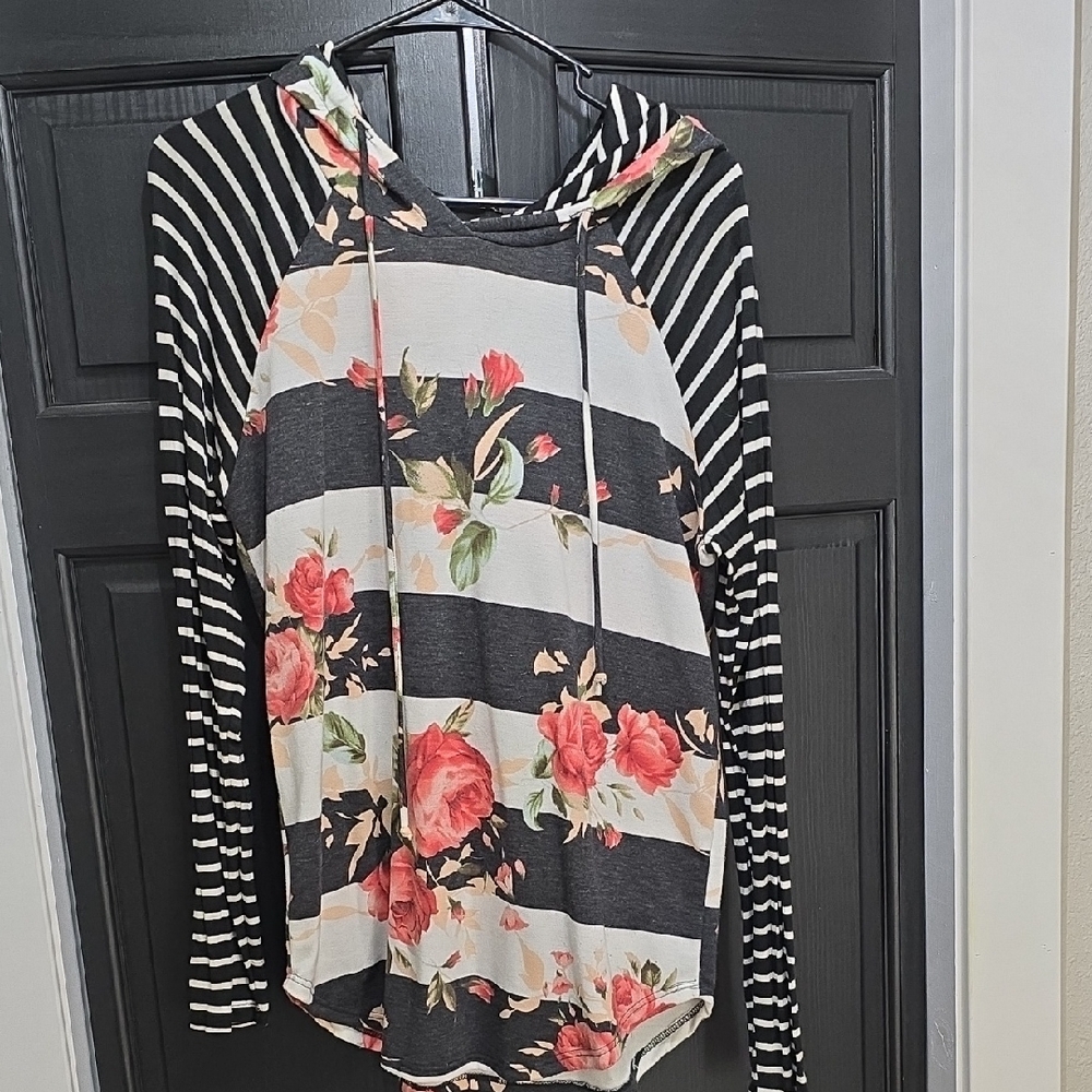 Floral Striped Women's Hoodie Top
